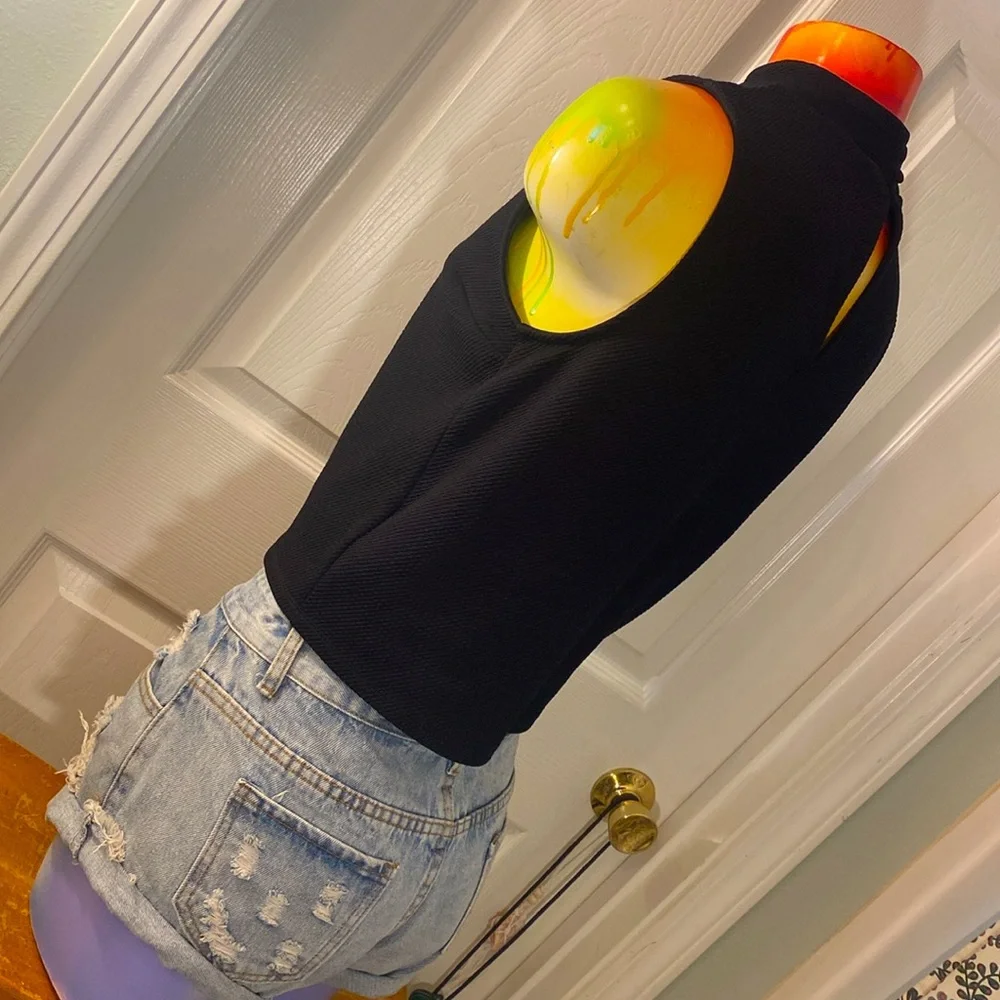 Express Black Crop Tank Top with Mandarin Collar